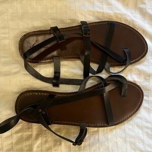 Black Strappy Women's Sandals - Casual Buckle Flat Sandals